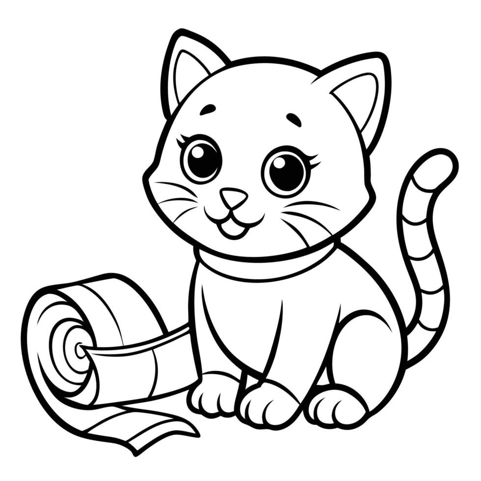 Adorable Cute Cat Playing with Unrolled Paper Scroll vector