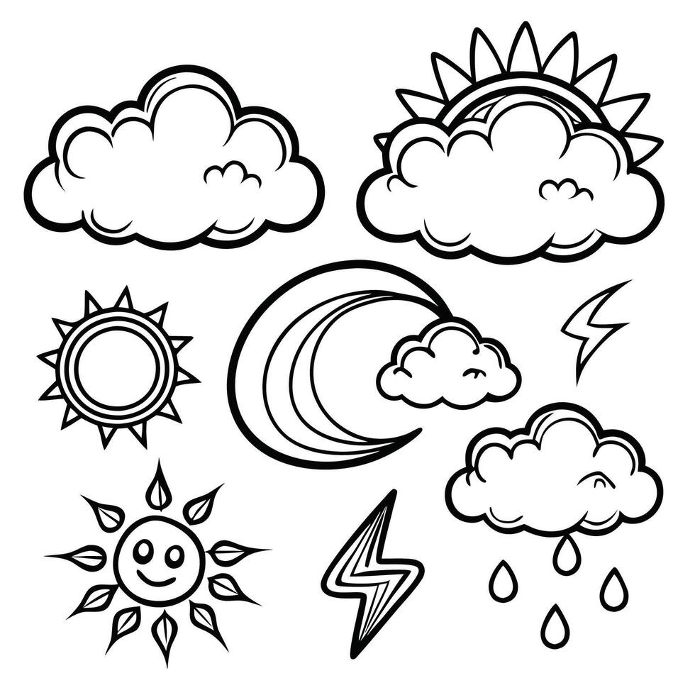 Comprehensive Icons Depicting Various Weather Forecast Conditions vector