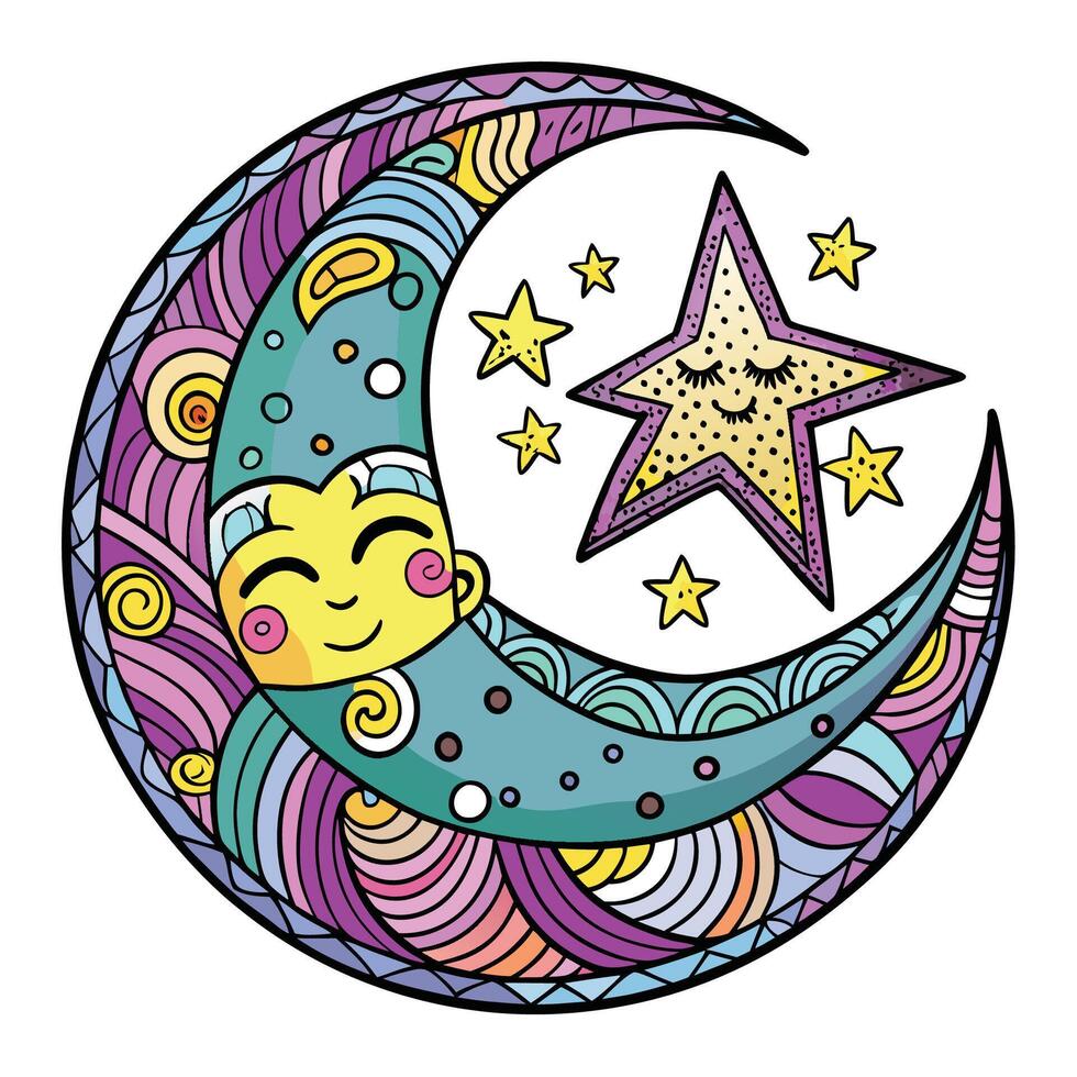 Tranquil Moonlit Embrace Zentanglized Starry Night Sky vector