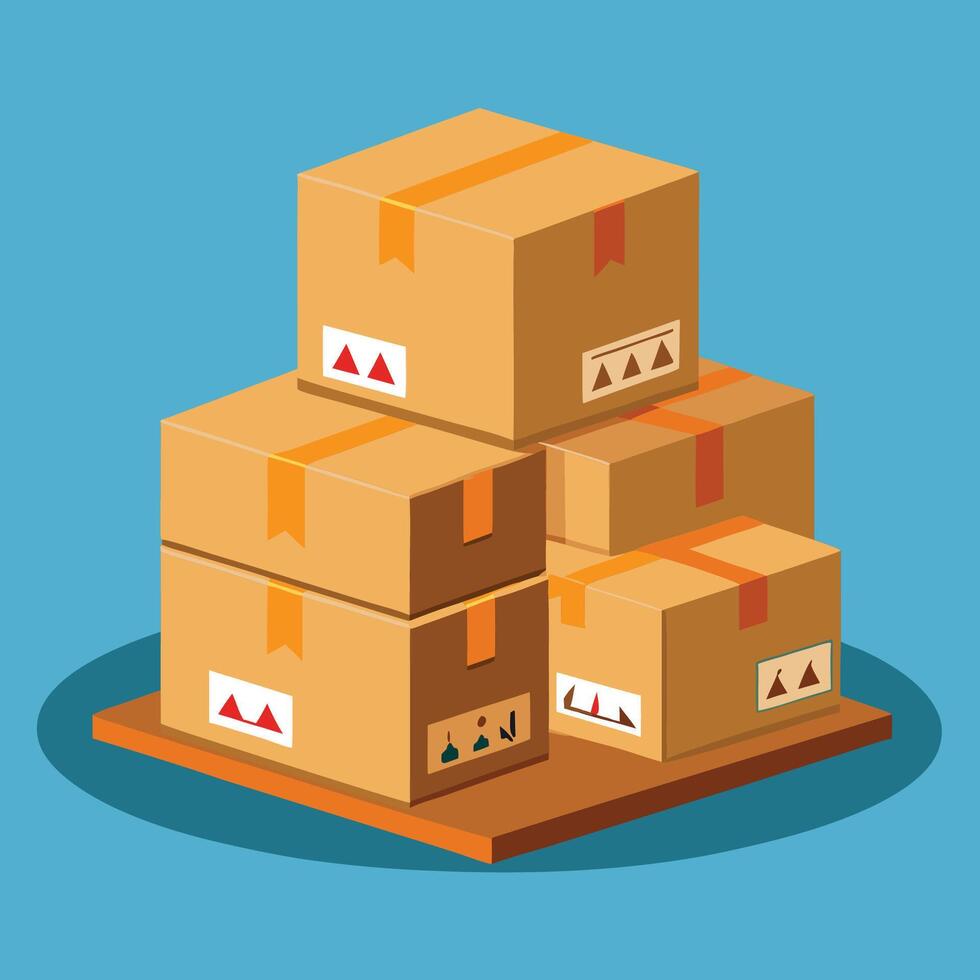 Stack of Delicate Cardboard Boxes Marked with Fragile Warnings vector