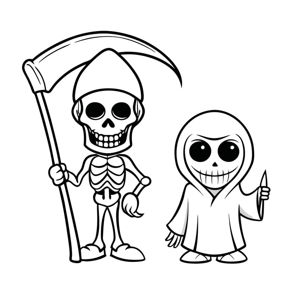 The Spooky Encounter of the Skeleton and Grim Reaper in an Eerie Isolation vector