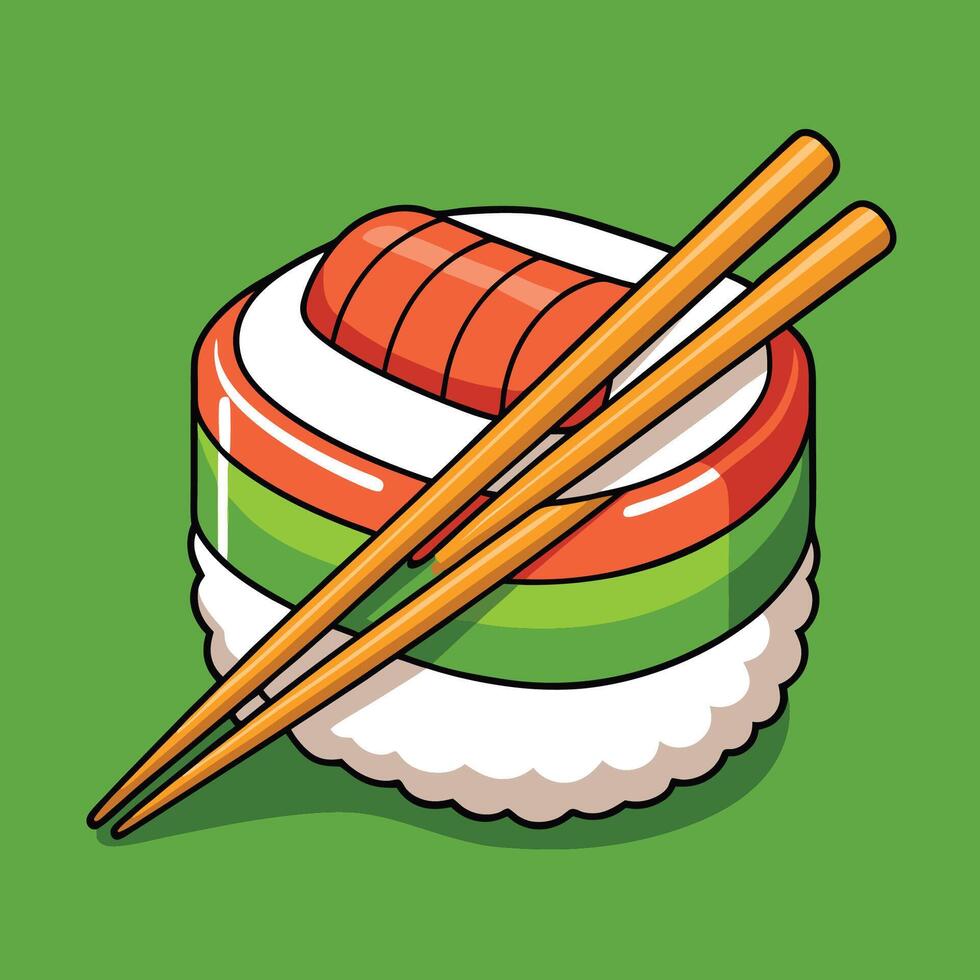 Cartoon Icon of Sushi with Chopsticks Illustration vector