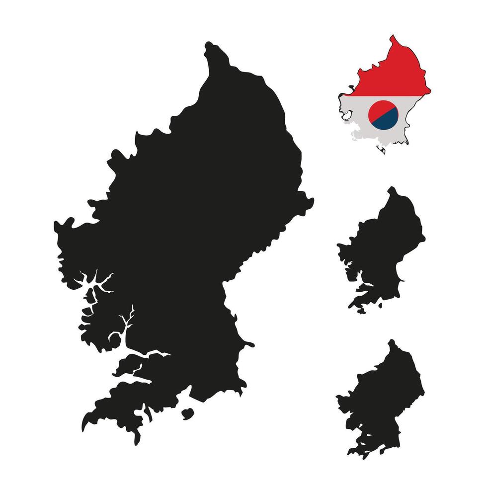 Detailed South Korea Region Silhouettes and Blank Outline Map for Geography or Maps vector
