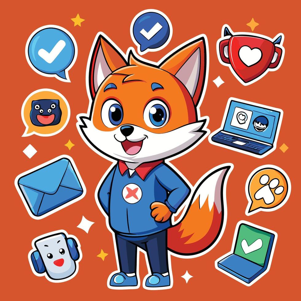 Comprehensive Social Media Stickers Collection Featuring Fred the Fox vector