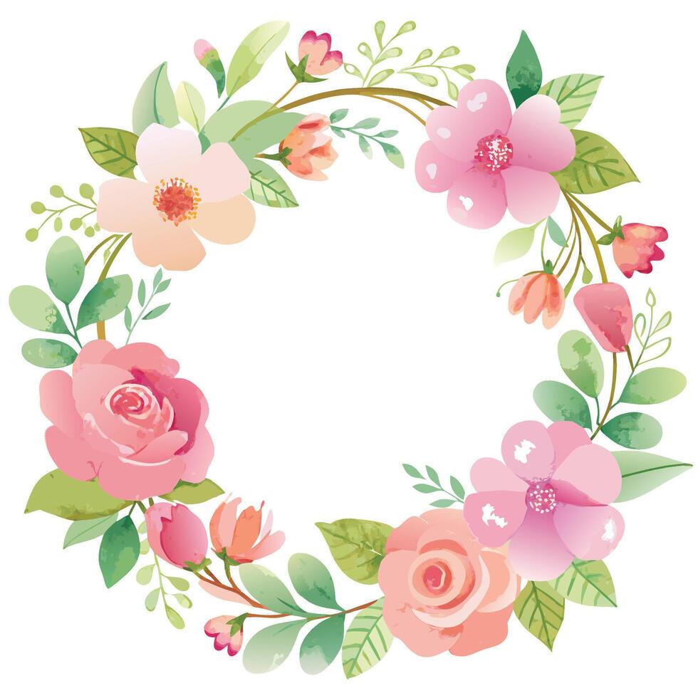 Delicate Pink Watercolor Flowers Enchanting a Greeting Frame vector