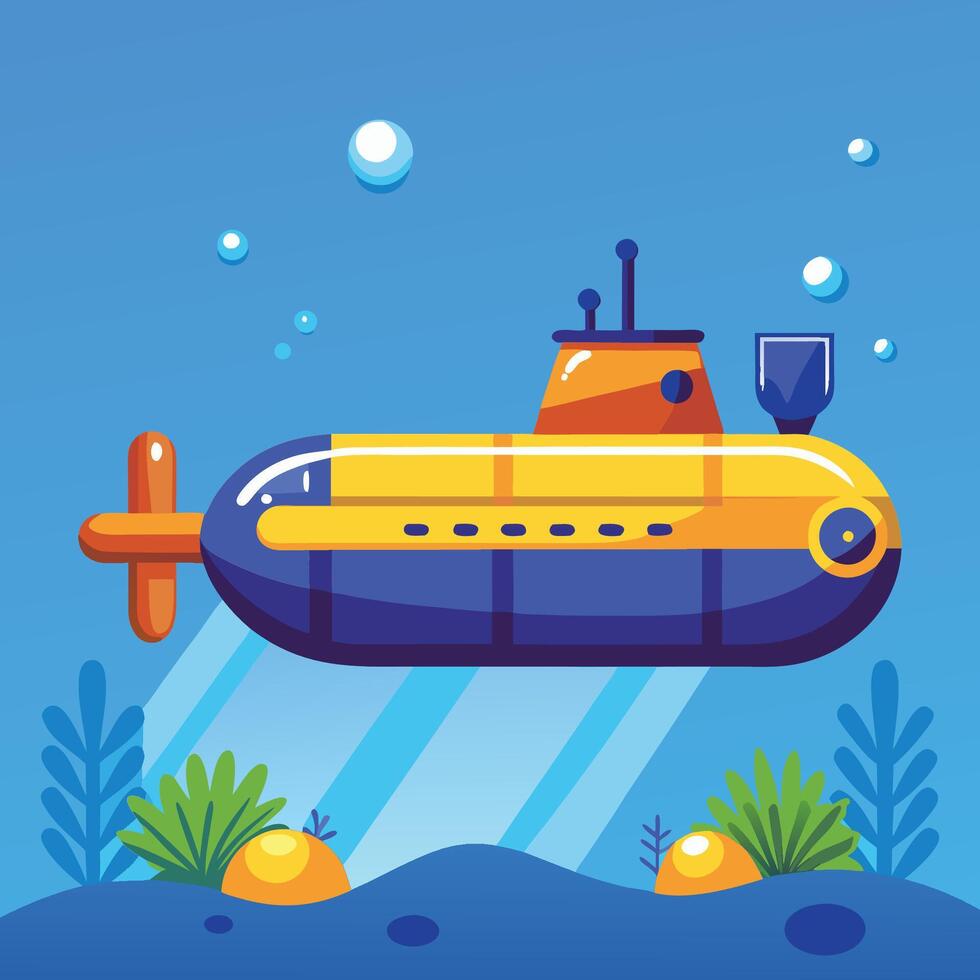 Fun Filled Underwater Adventure with a Delightful Cartoon Submarine vector