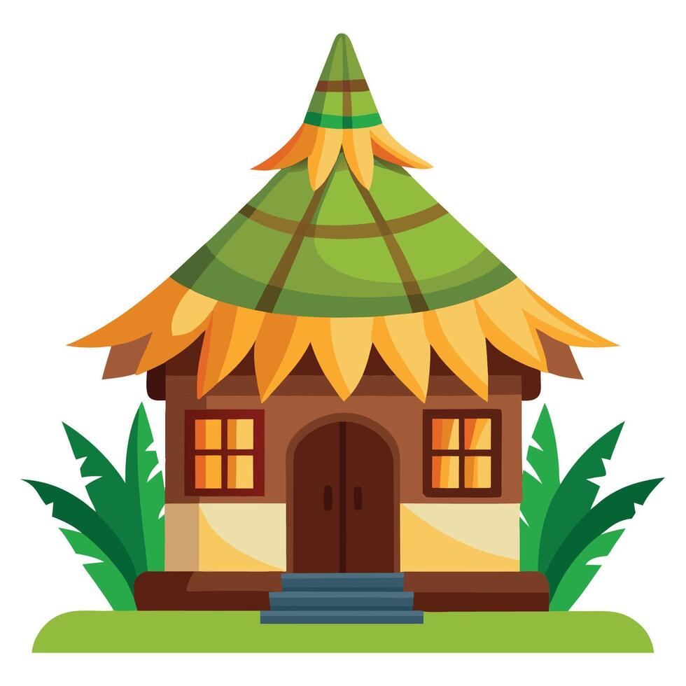 Intricate Illustration Depicting Traditional Amazonian Maloca vector