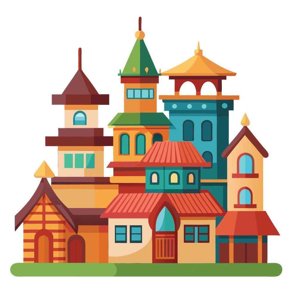 Illustrations of Traditional Architectural Houses from Around the World vector