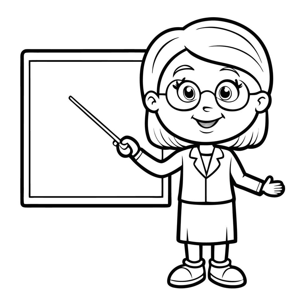Printable Outline Coloring Page of a Teacher Educating Students in a Classroom vector
