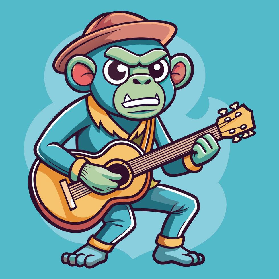 Logo of a Captivating Monkey Playing Guitar vector