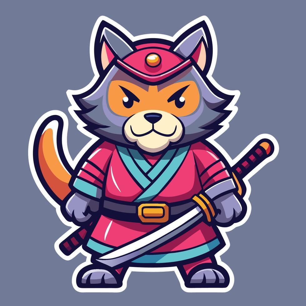 Samurai Cat Logo Mascot Character Silhouette for Sticker Design vector