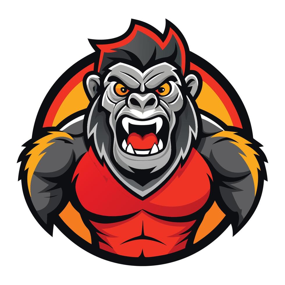 Fierce Gorilla Mascot with Shopping Cart Illustration vector