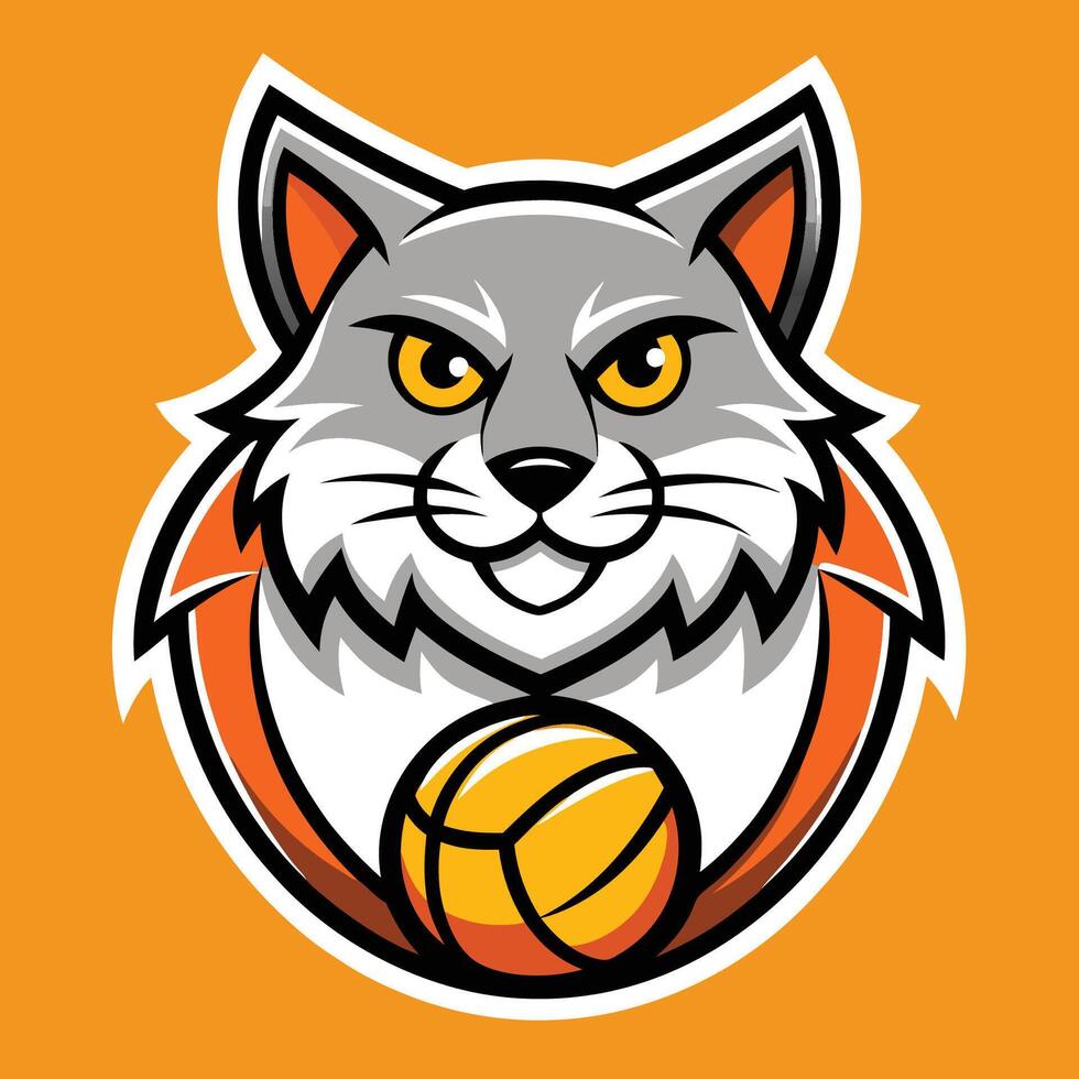 Minimalist Logo Illustration of a Playful and Cheerful Cat Playing with a Ball vector