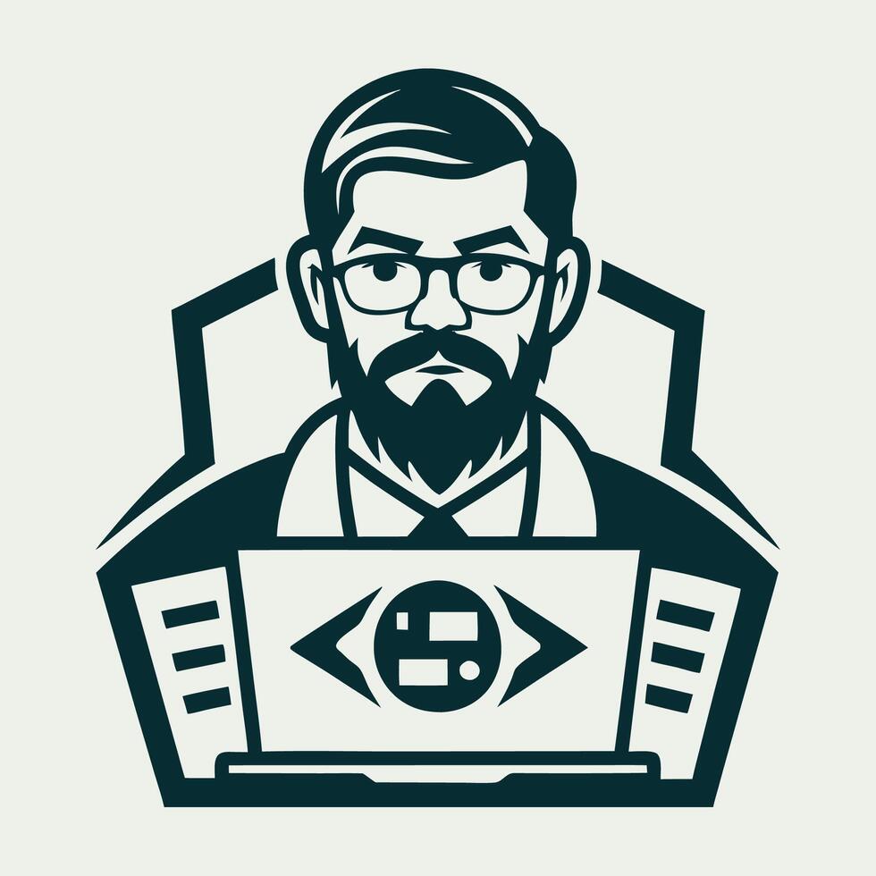 Illustration of a Tech Genius Coding on a Computer Screen vector