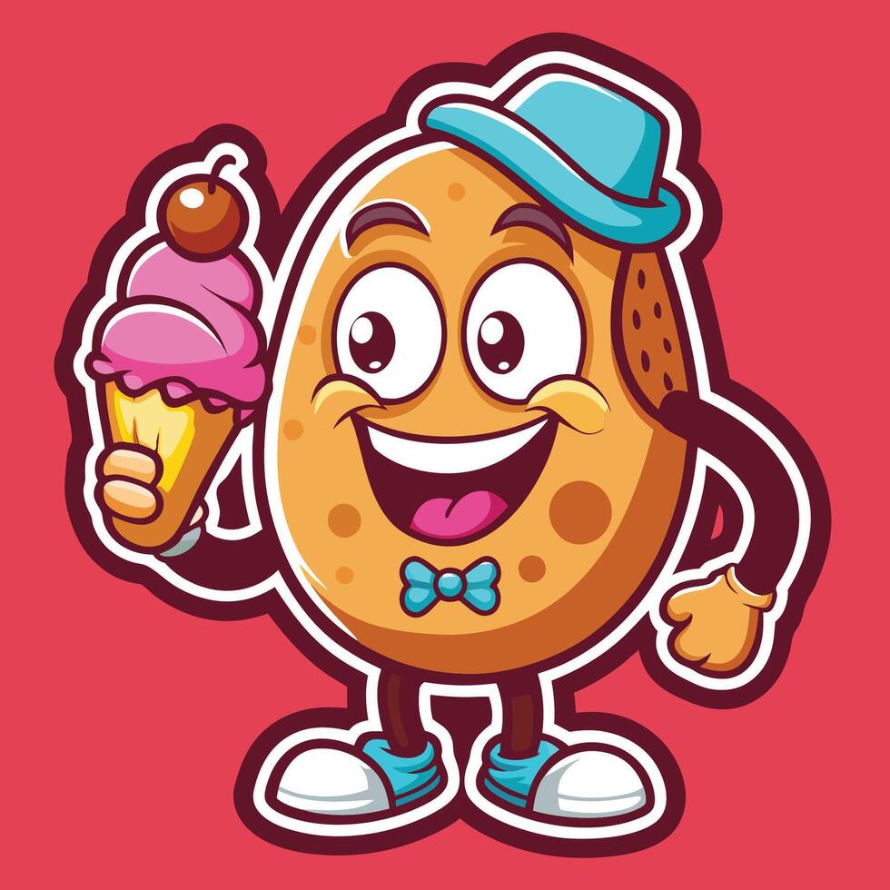 Delightful Sticker of a Cute Potato and Ice Cream Cone Logo vector