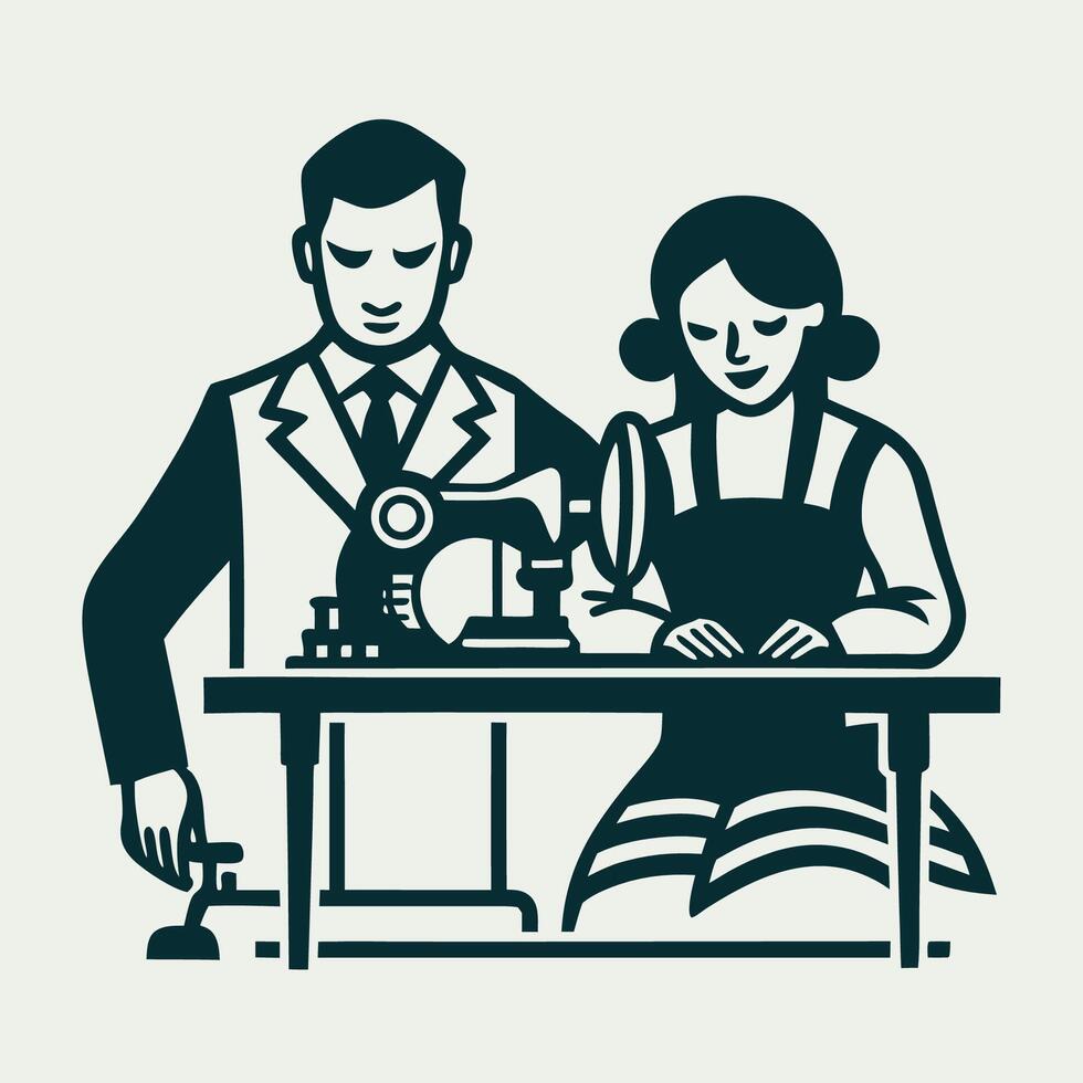 Illustration of a Skilled Tailor Woman Sews Professionally vector
