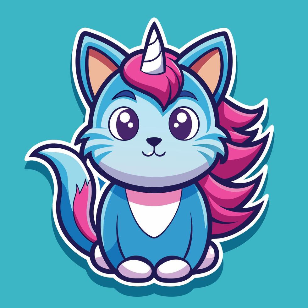 Adorable Sticker of a Cat Unicorn Mascot Character for Logos and Designs vector