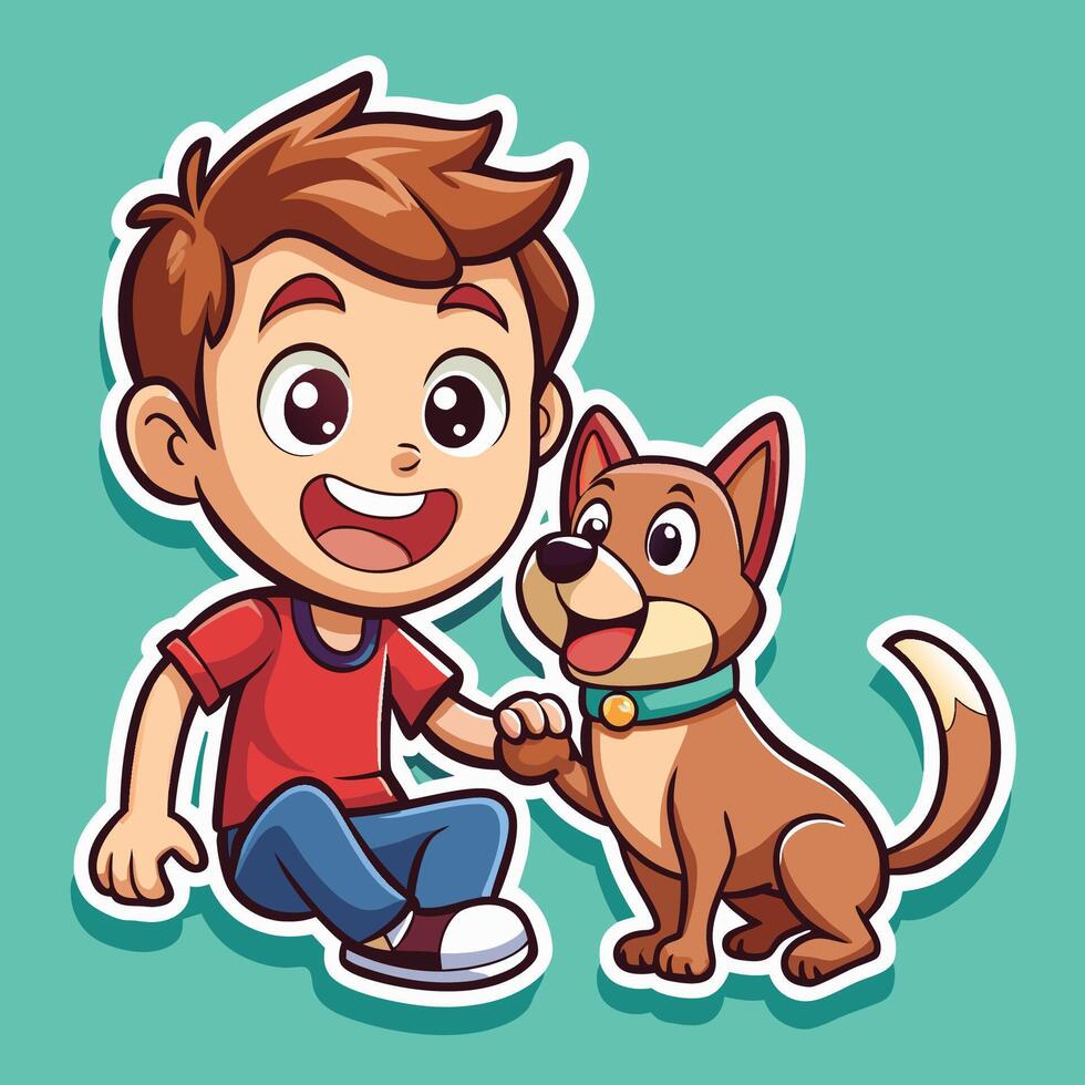 Cute Sticker of a Boy Playing with His Dog Mascot Logo vector
