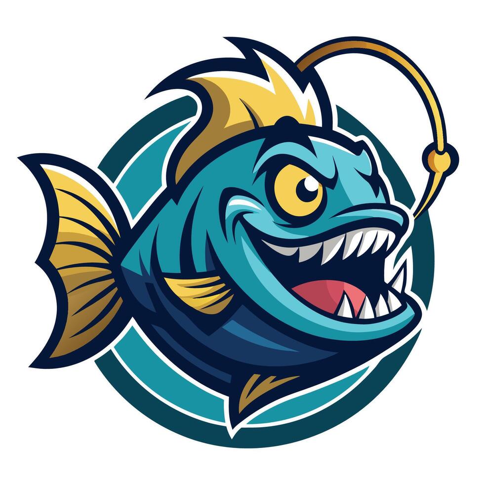Cartoon Illustration of a Logo Mascot Featuring an Angler Fish Character vector