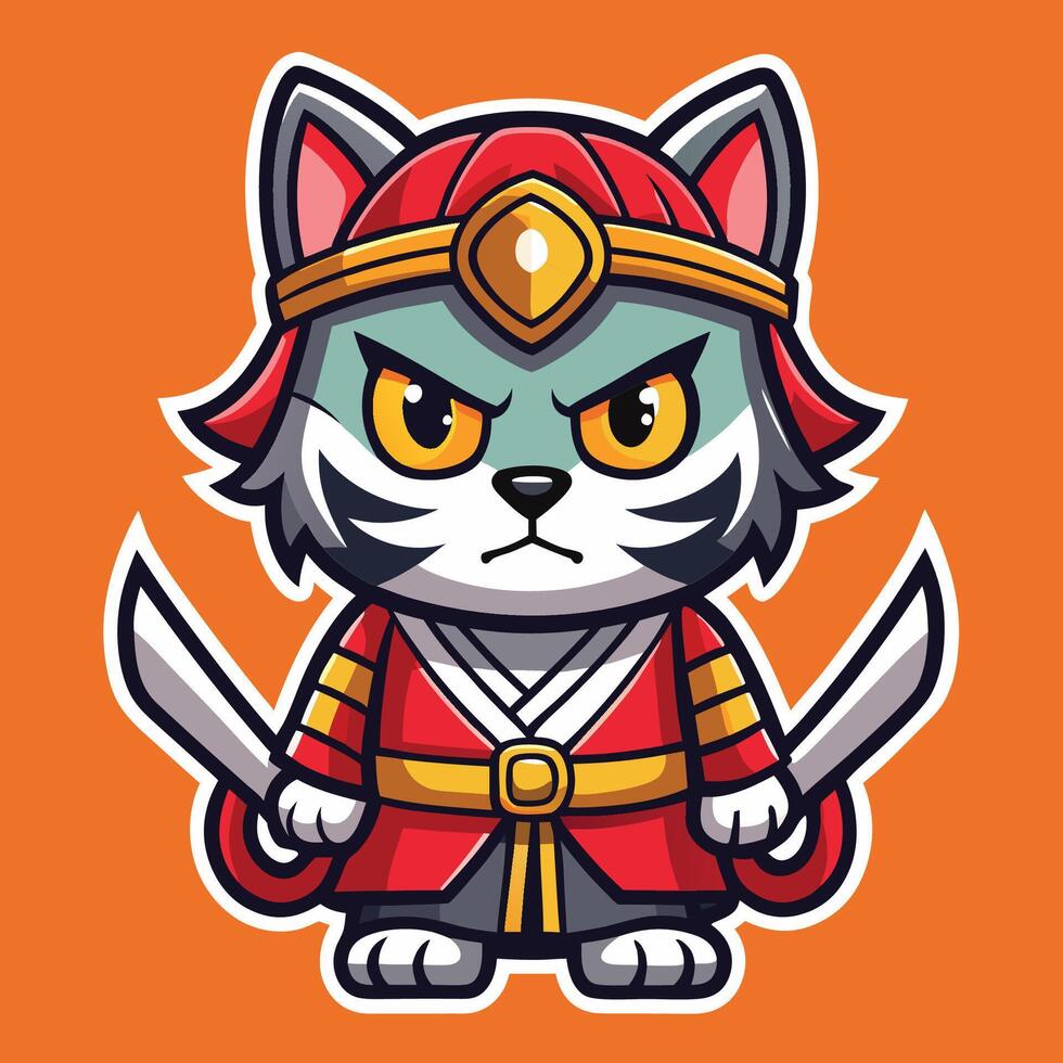 Samurai Cat Logo Character in a Dynamic Warrior Pose vector