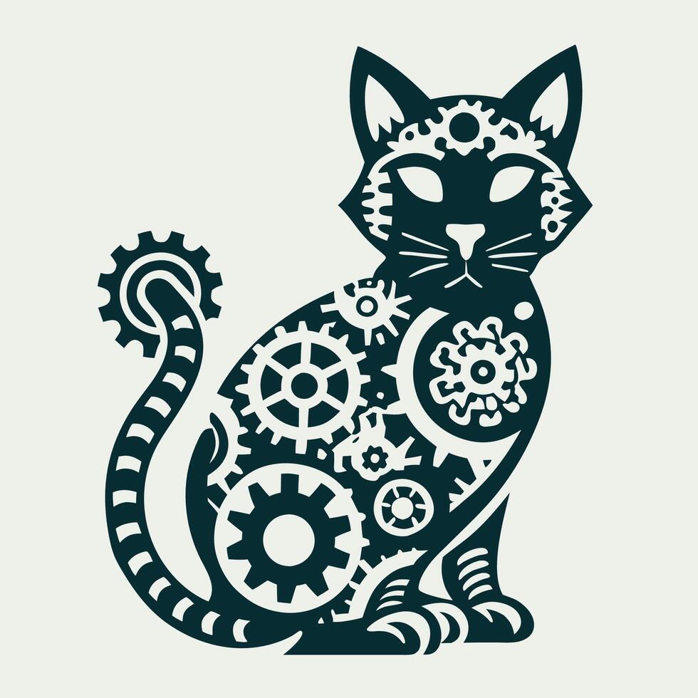 Gear Inspired Cat Illustration for Logos and Branding vector