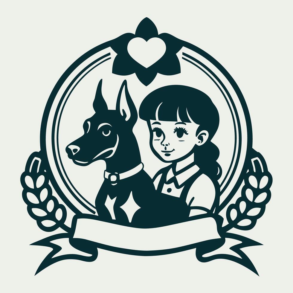 Vintage Logo of a Girl with a Doberman A Heartwarming Embrace vector