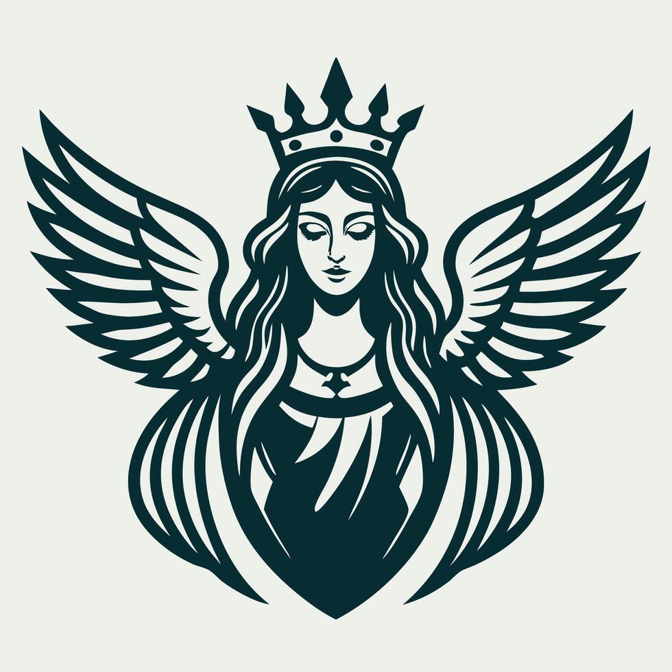 Enchanting and Angelic Female Divinity with Graceful Wings vector