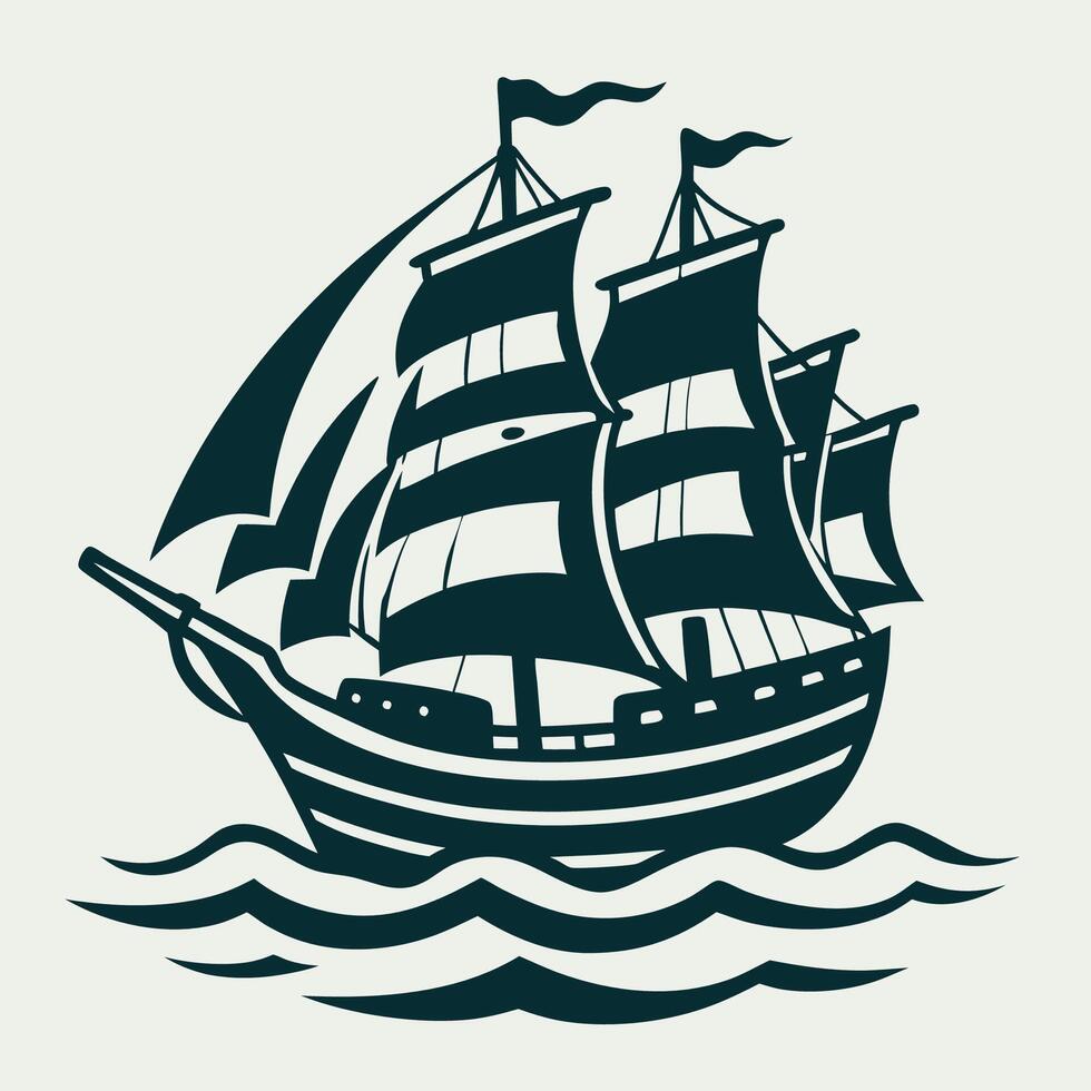 Adventure Ready Sail Ship Navigating Majestic Ocean Waters vector