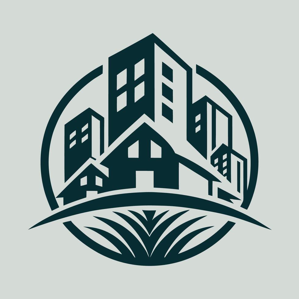 Modern Real Estate Logo Design Featuring Buildings and Abstract Elements vector
