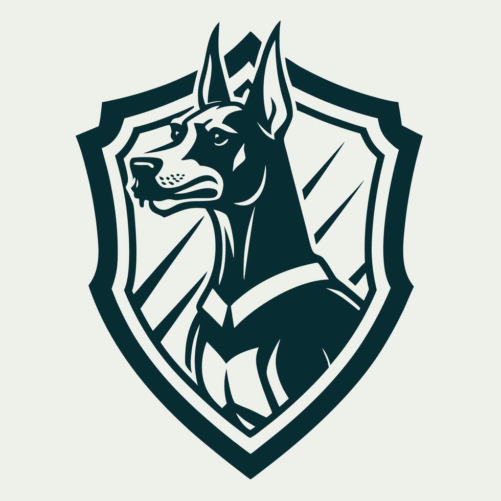 Modern Geometric Doberman Dog Emblem on Majestic Heraldry Shield vector