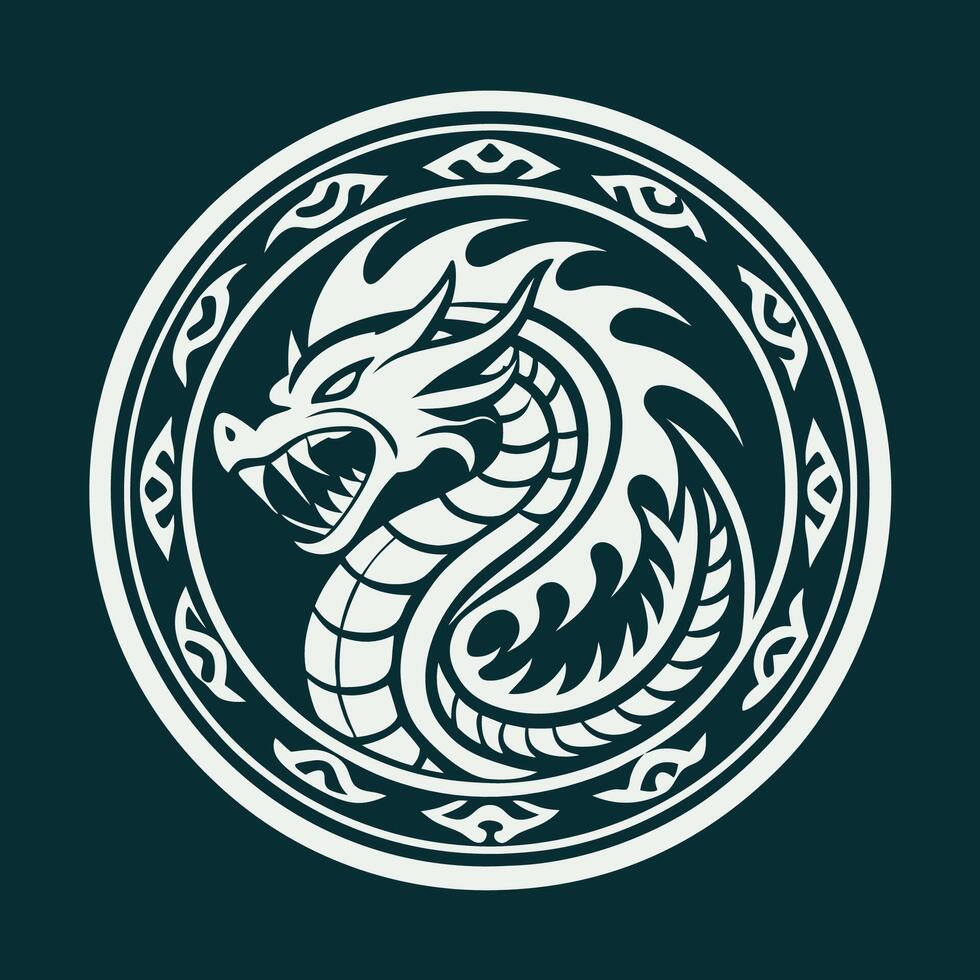 Illustration of a Dragon Circle Logo in Fiery Orange and Black vector