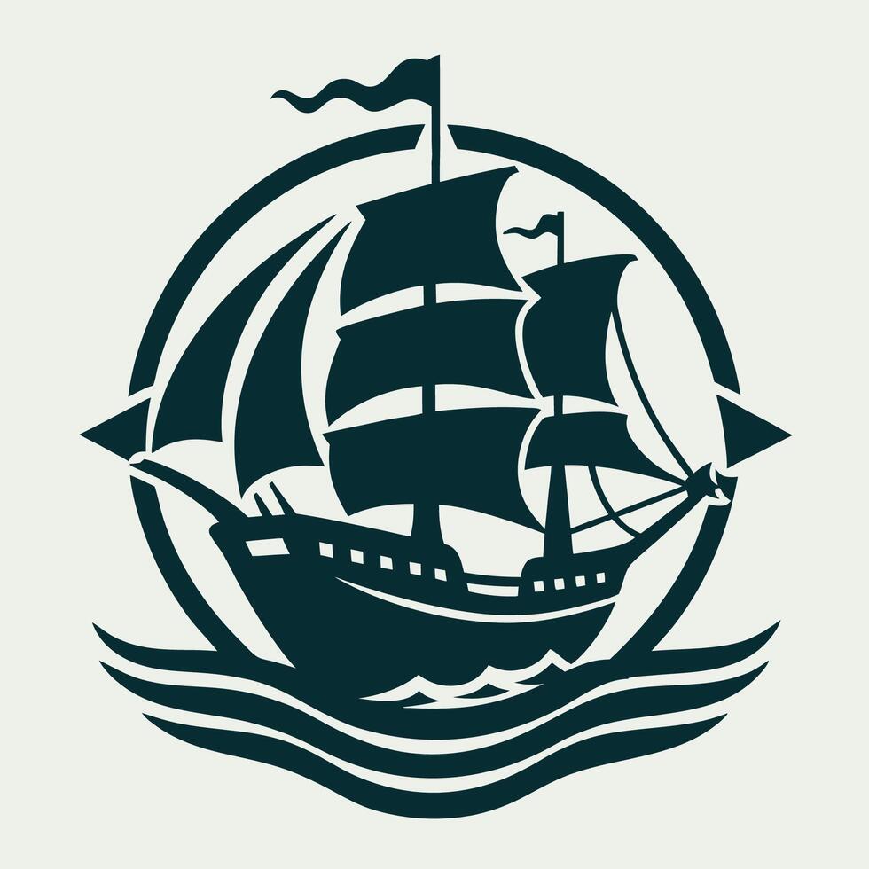 Modern and Classic Sailing Ship Logo Design with Elegant Lines vector