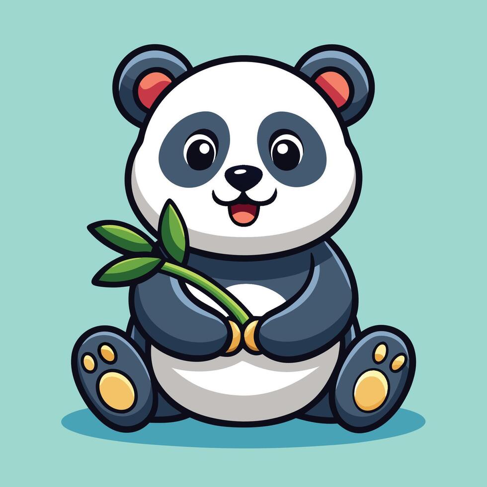 Adorable Panda Mascot Savoring Fresh Bamboo Illustration vector