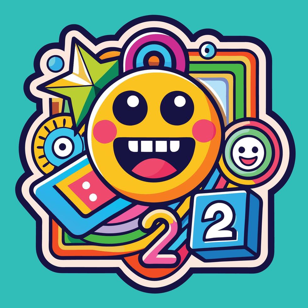 Y2K Retro Sticker Pack with Funny Smiling and Happy Faces vector