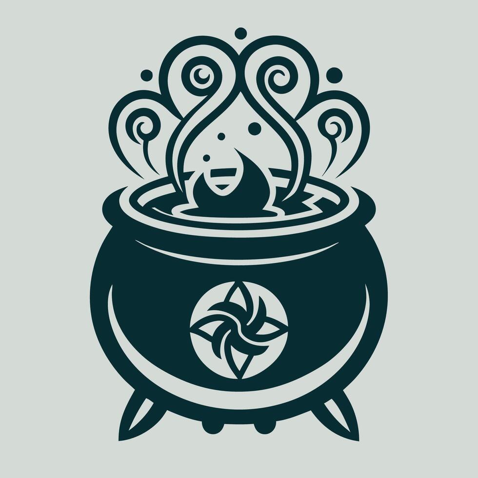 Intricate Coloring Page Featuring a Mandala Within a Cauldron Logo vector