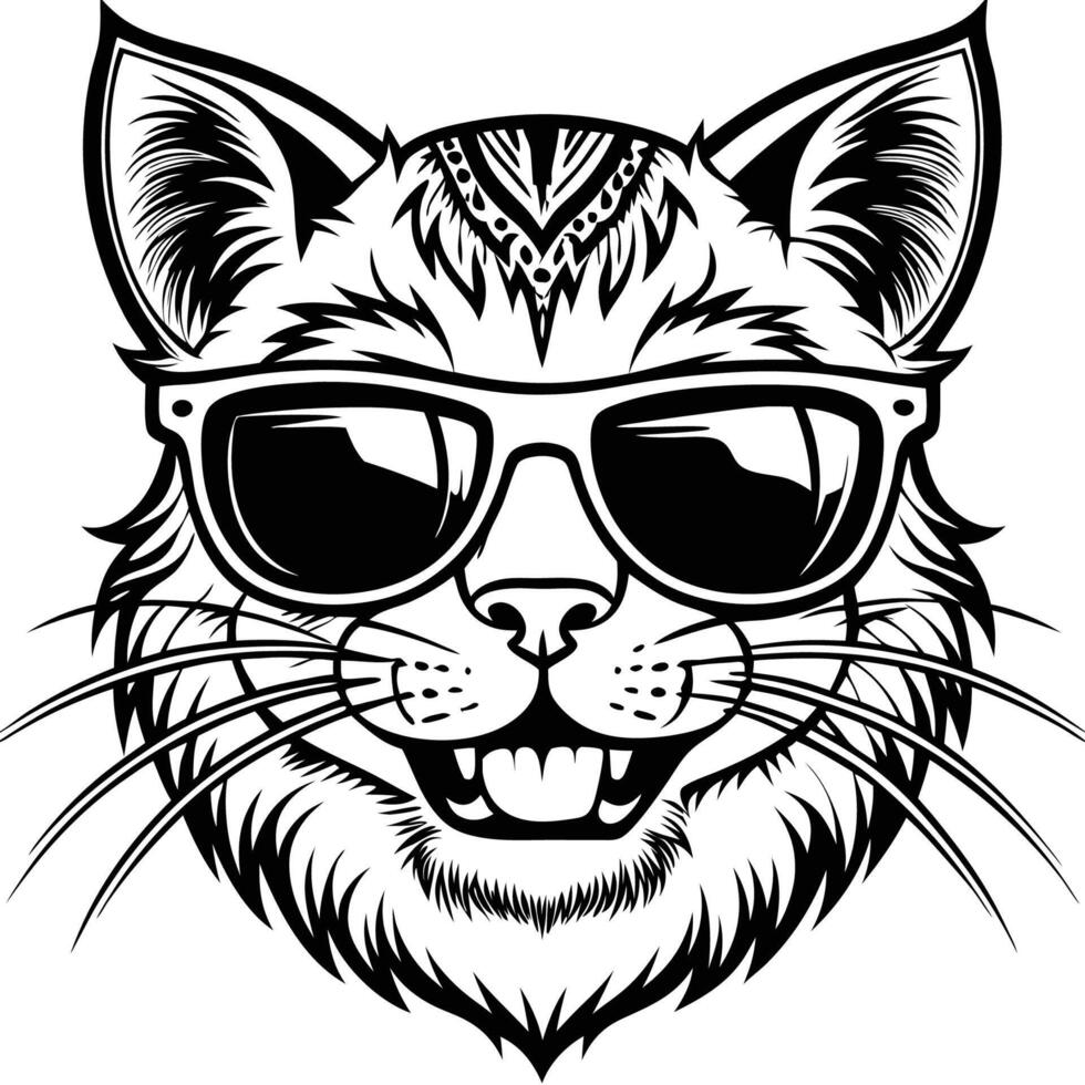 Cool Cat Mascot Logo Character Wearing Sunglasses and Smiling vector