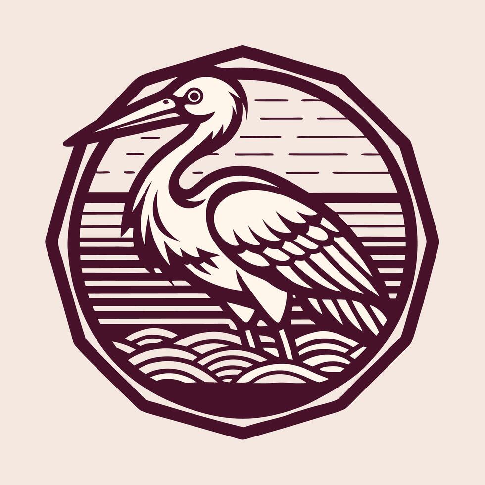Minimalist Stork Logo Colorful Line Art in Monoline Outline Form vector