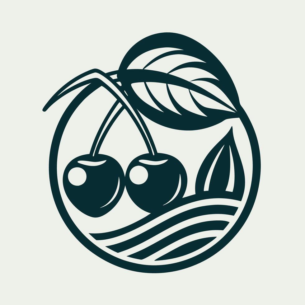 Intricate Black and White Cherry Fruit Illustration with Format vector