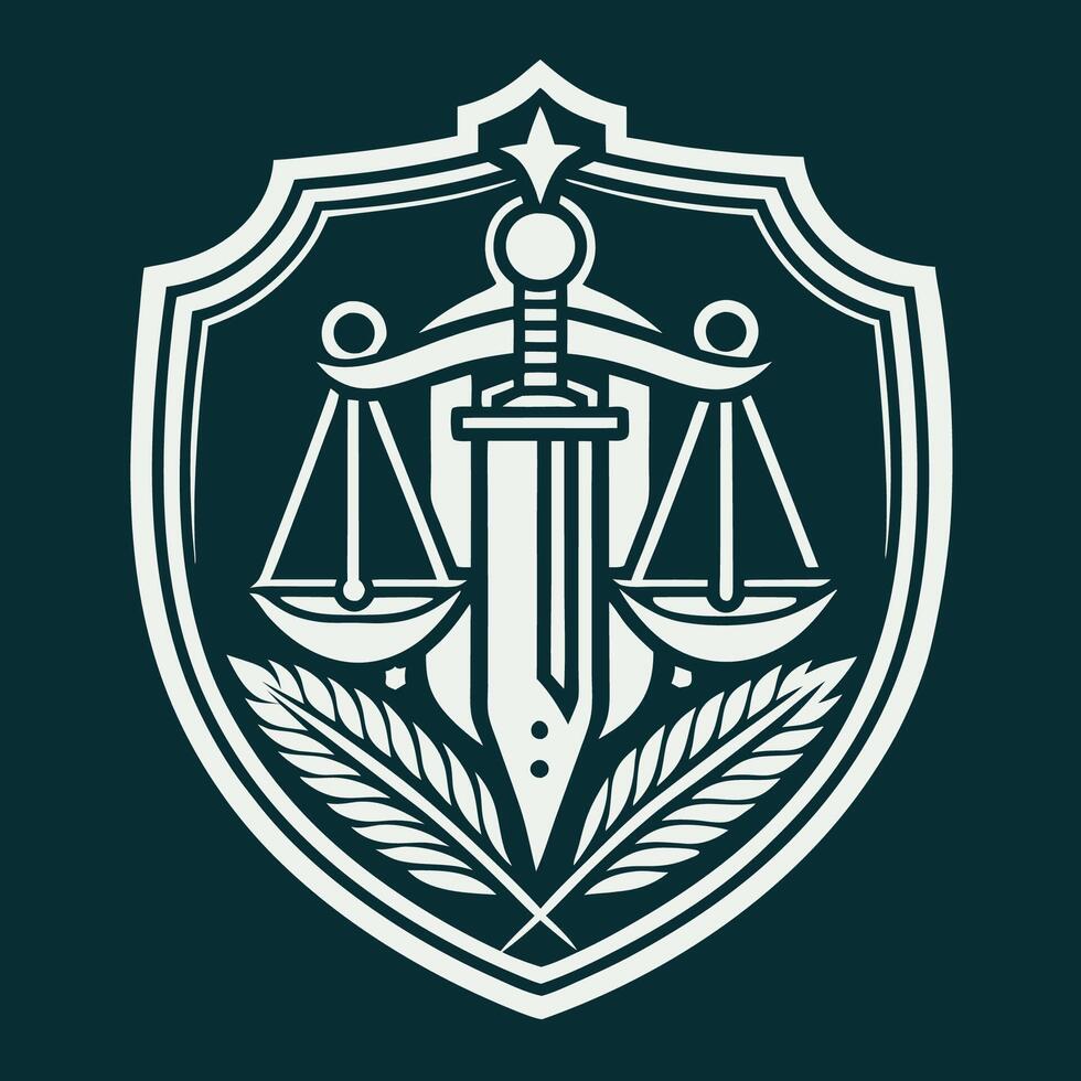 Legal Firm Logo Template with Shield and Sword Iconography vector