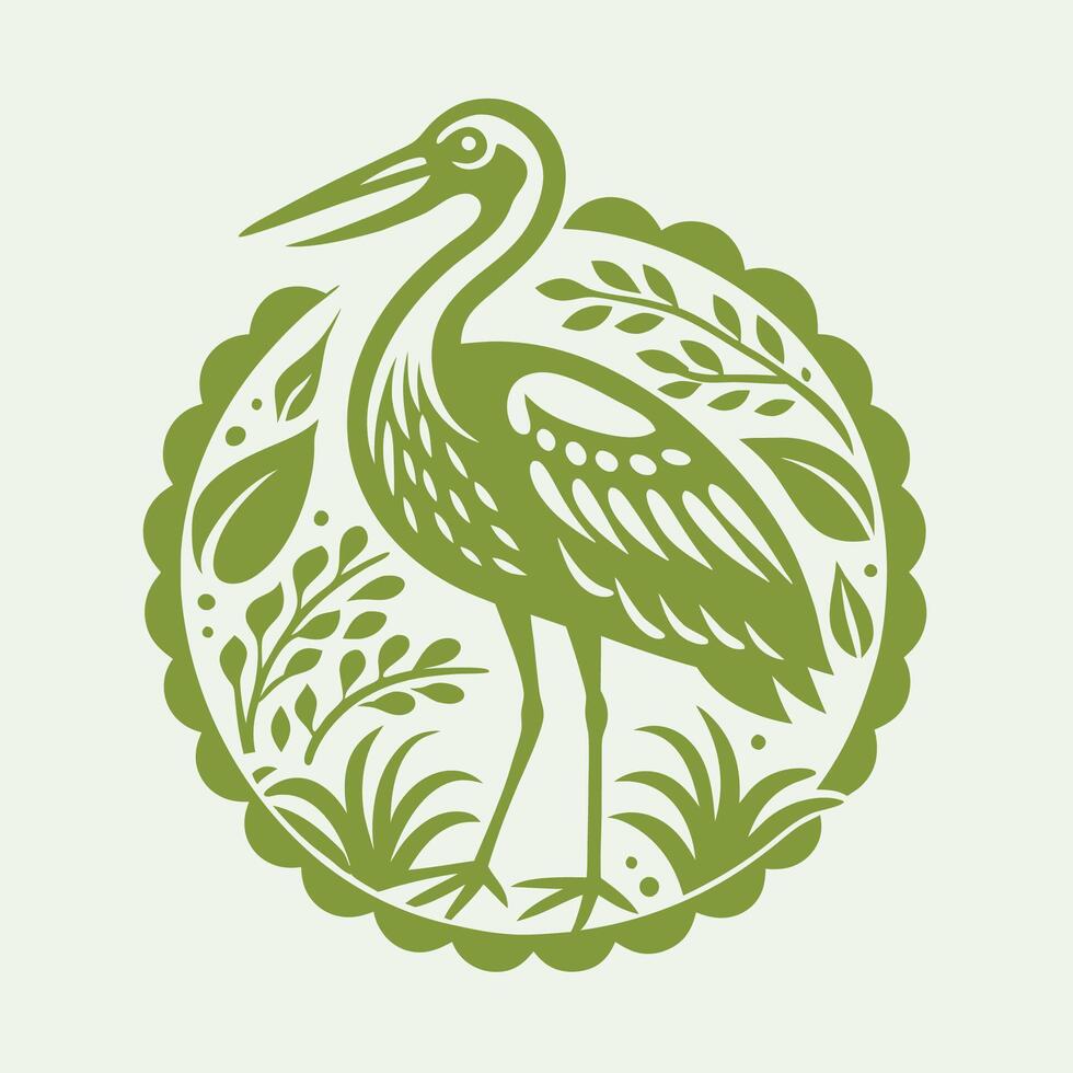 Graceful Stork Bird Silhouette in Intricate Design vector