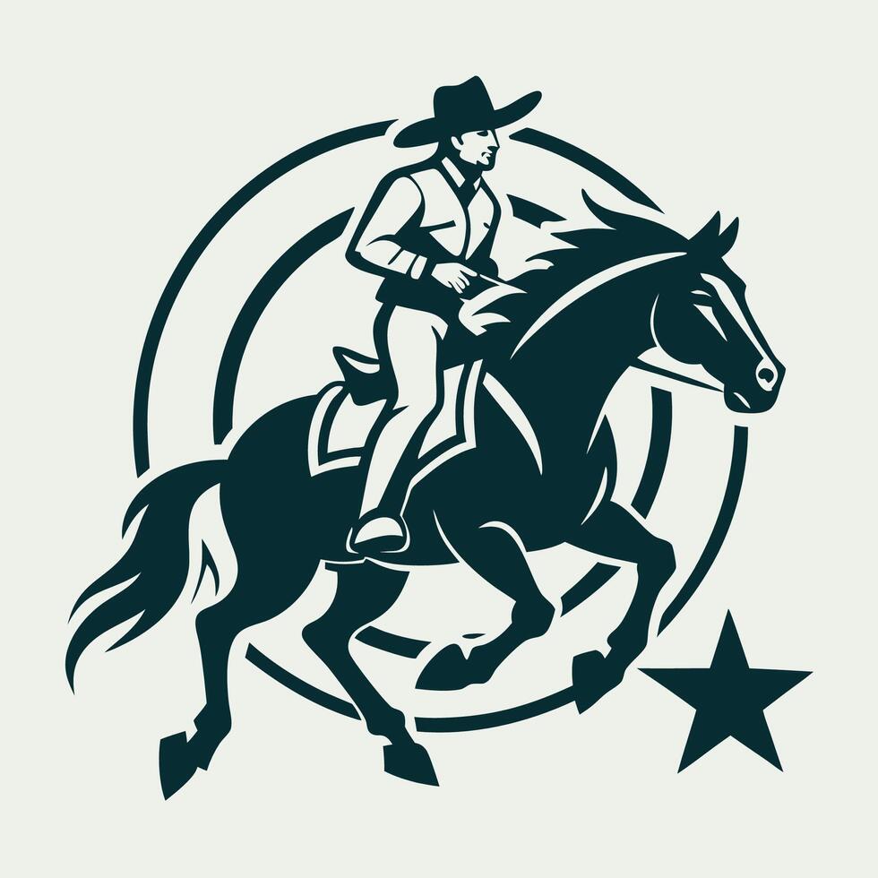 Silhouette of a Cowboy Riding a Horse on the Horizon vector