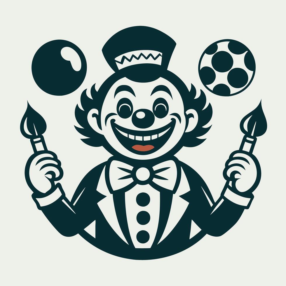 Joyous Clown Juggles Balls and Splashes Colorful Paint vector