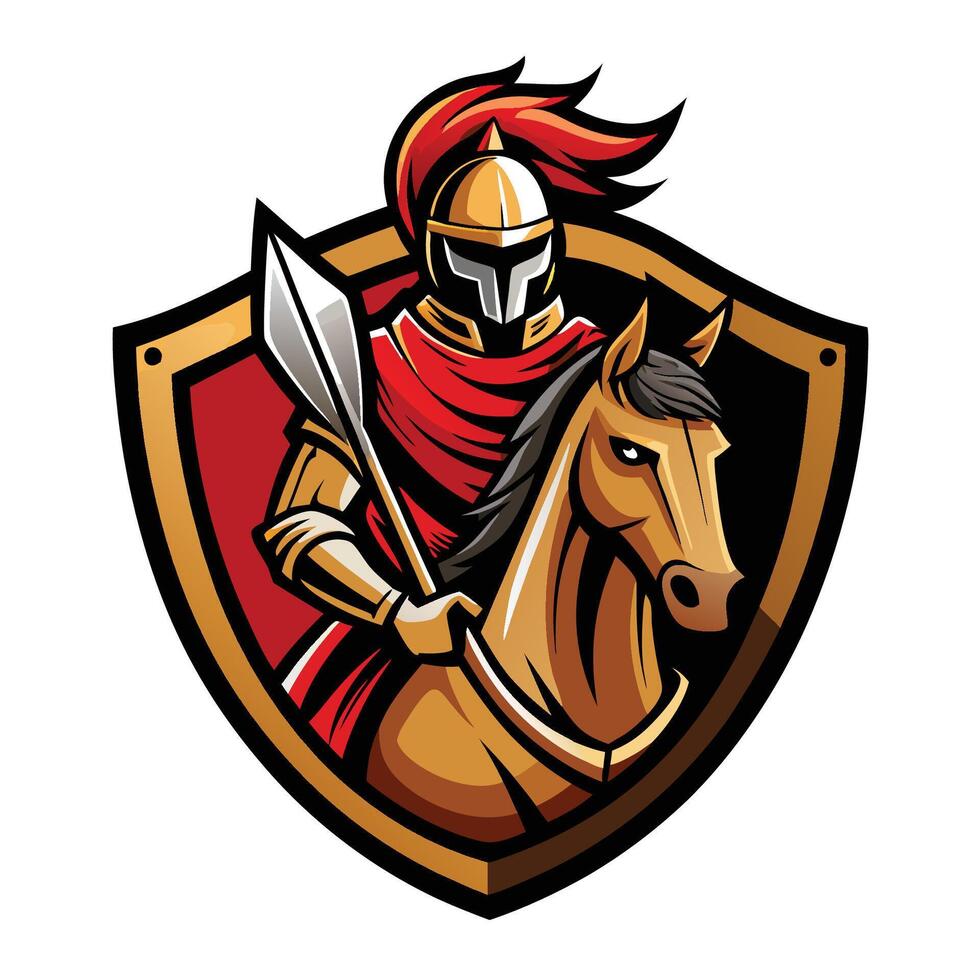 Majestic Spartan Knight on Horseback in Vintage Emblem Design vector