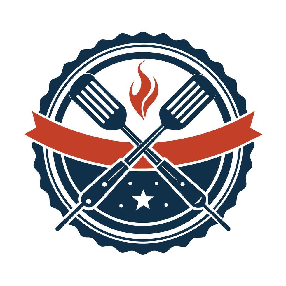 Vintage Grill Barbecue BBQ with Fork Stamped Design vector