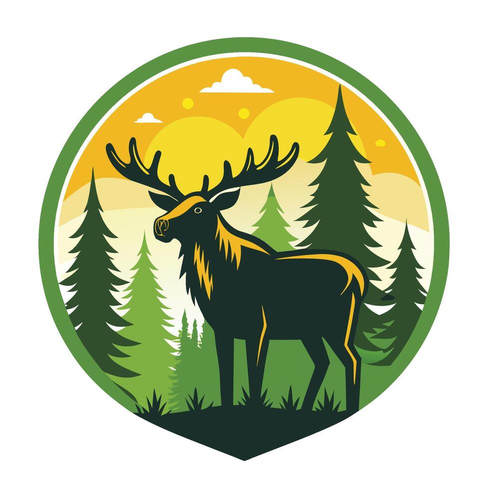 Majestic Moose Standing in Lush Forest Silhouette Design vector