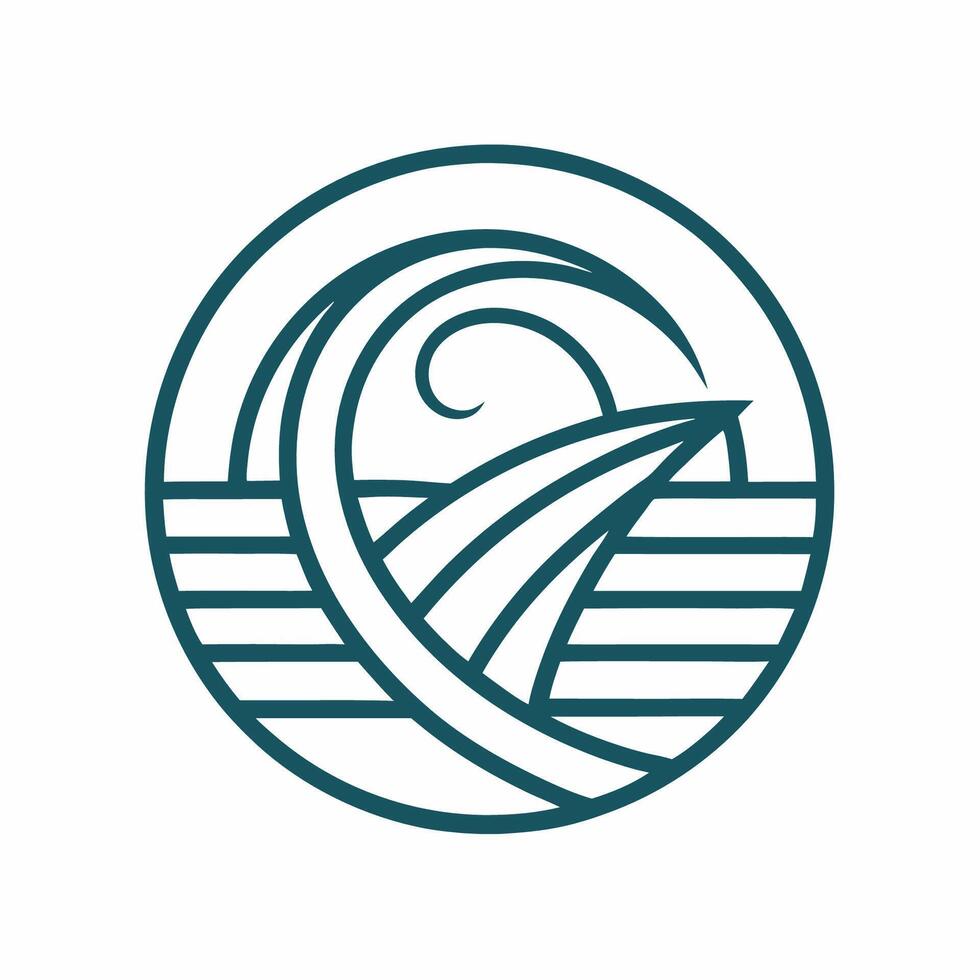 Minimalist Silhouette Surfing Line Art Logo Design Template vector