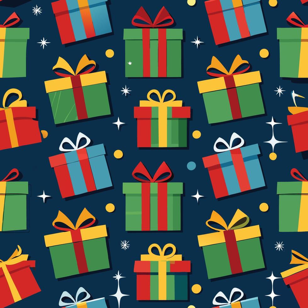 Festive Seamless Pattern with an Assortment of Christmas Gifts in a Flat Design vector