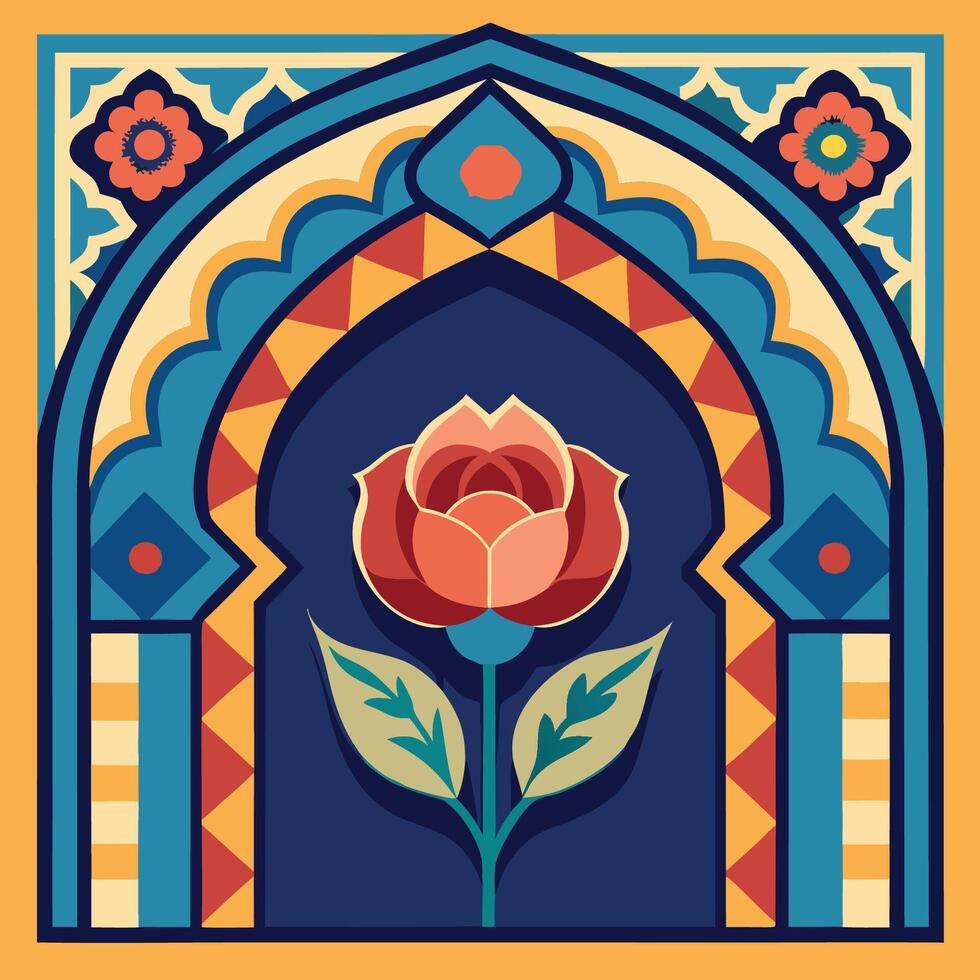 Intricate Moroccan Arch Floor Pattern with Ethnic Motifs vector