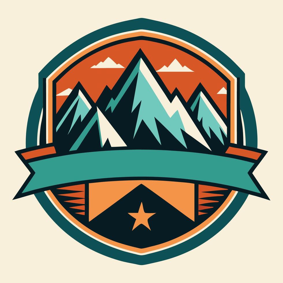 Vintage Mountain Peak Badge with Ribbon and Logo vector