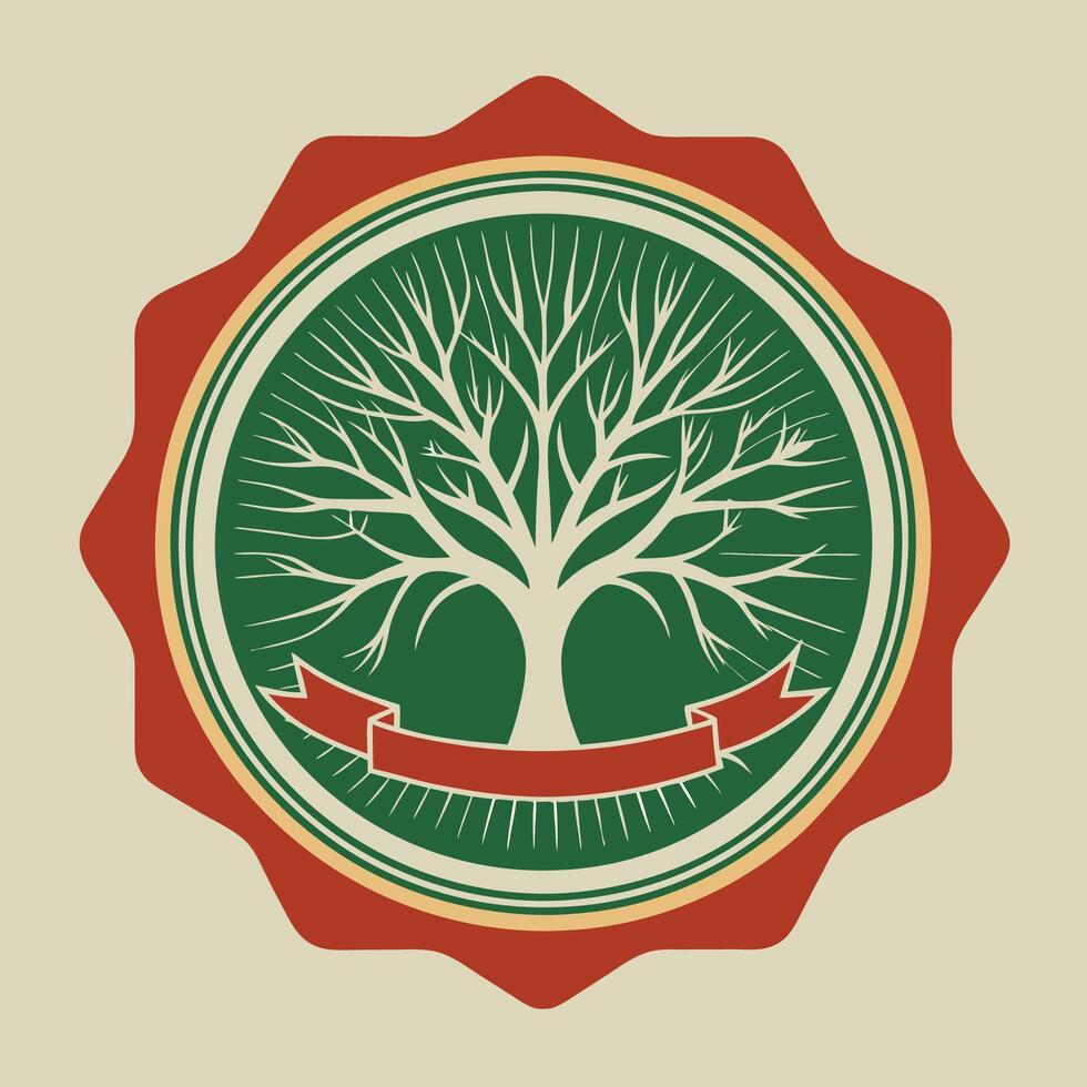Vintage Tree Silhouette Nature Emblem Stamp Badge vector